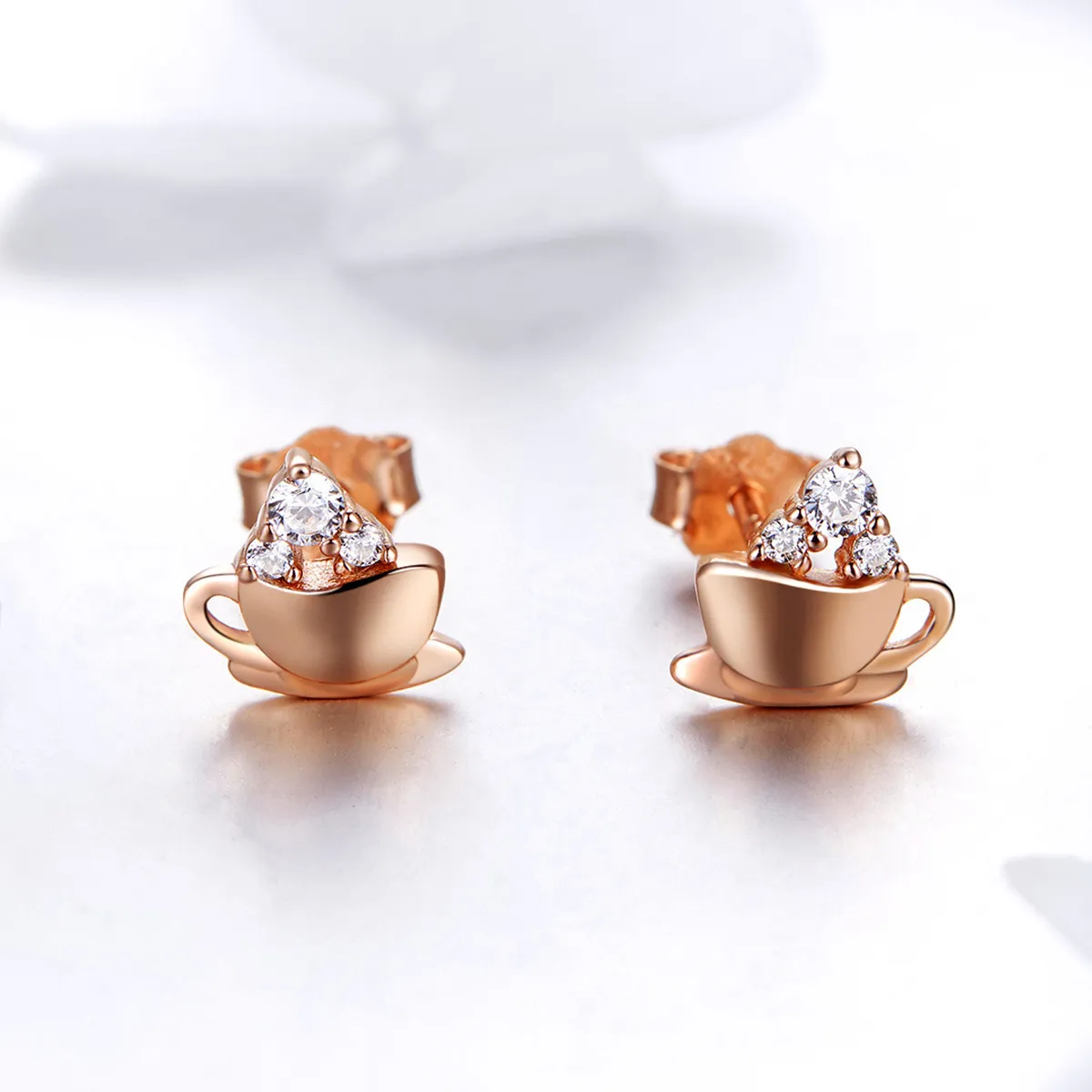 Pandora Style Rose Gold Afternoon Coffee Stud Earrings - SCE592