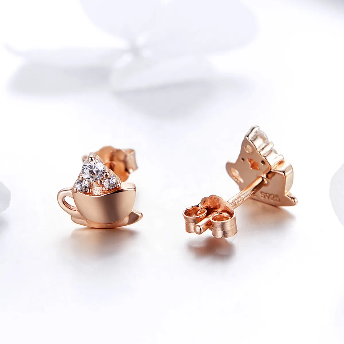 Pandora Style Rose Gold Afternoon Coffee Stud Earrings - SCE592