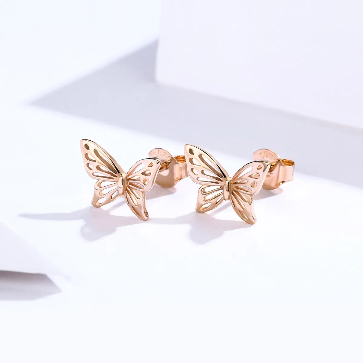 Pandora Style Rose Gold Butterfly Stud Earrings - SCE452-C