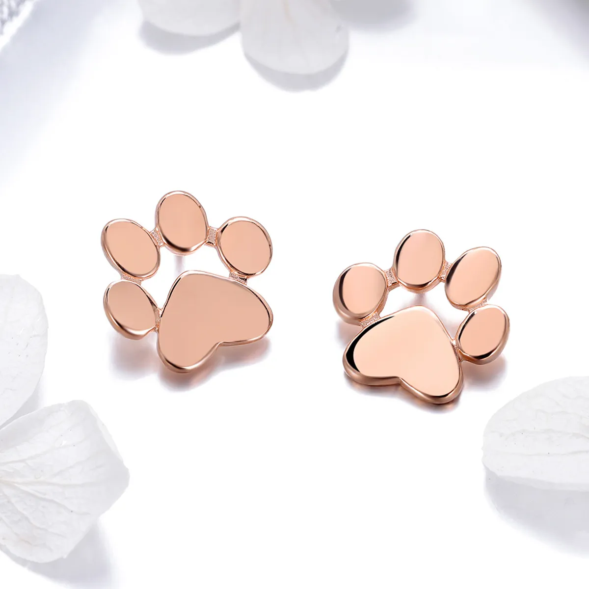 Pandora Style Rose Gold Cute Cat Paw Stud Earrings - SCE407-3