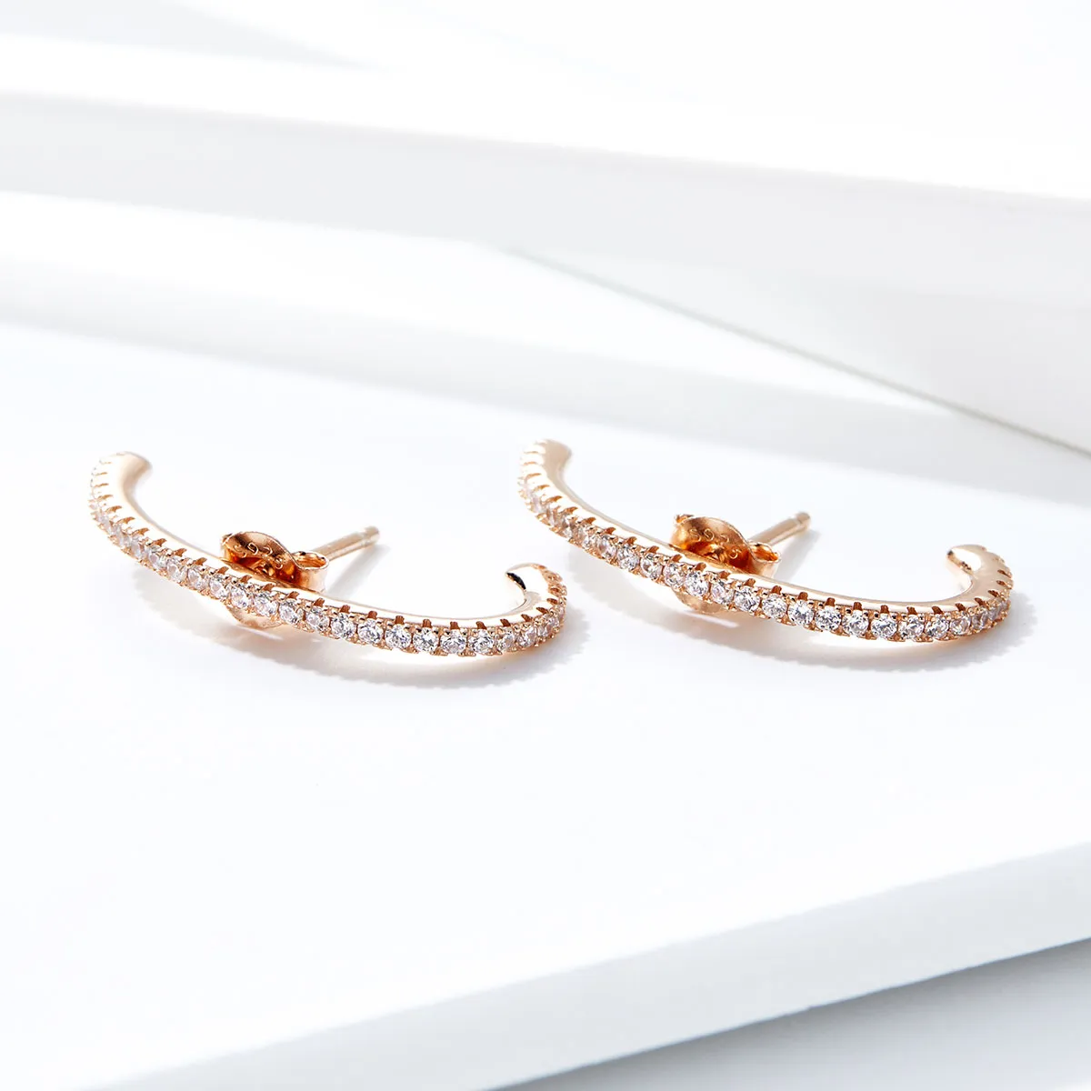 Pandora Style Rose Gold Elegant Radians Hoop Earrings - SCE548