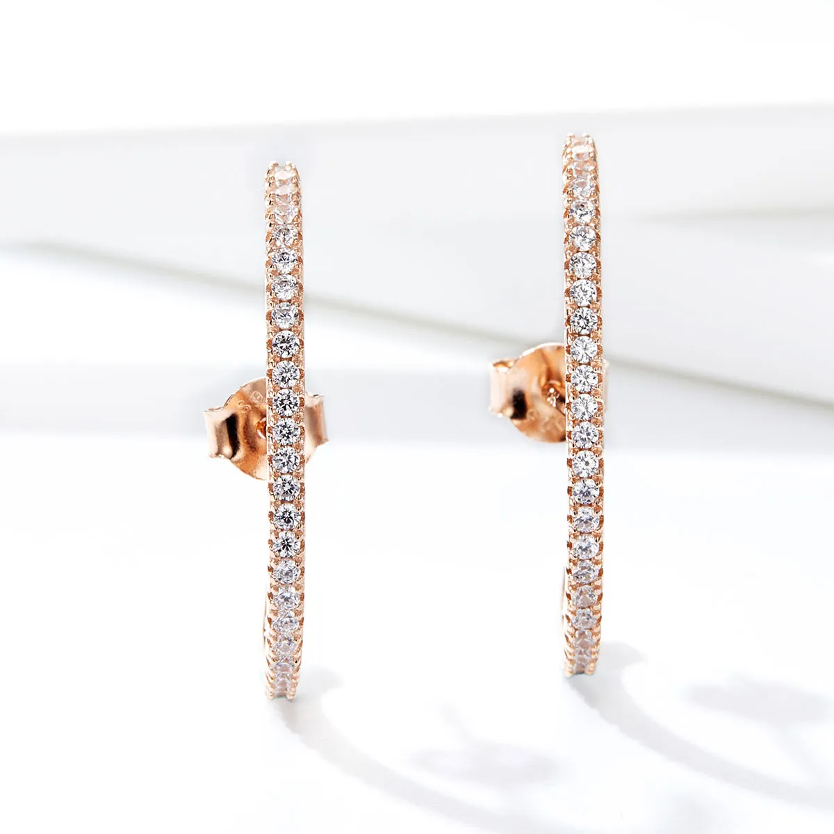 Pandora Style Rose Gold Elegant Radians Hoop Earrings - SCE548