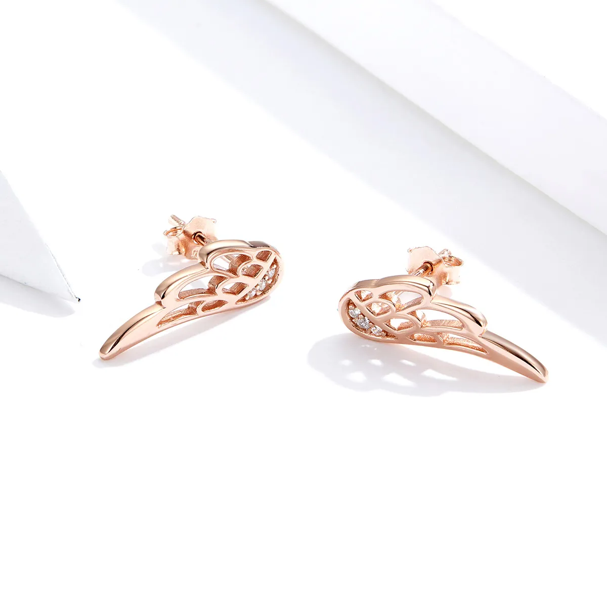 Pandora Style Rose Gold Elf Wings Stud Earrings - SCE343-C