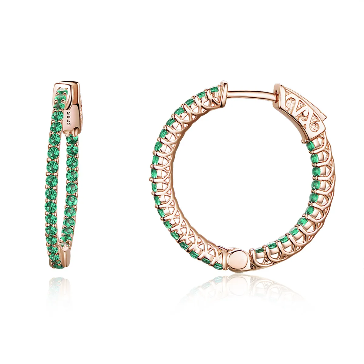 pandora style rose gold green cz hoop earrings sce511