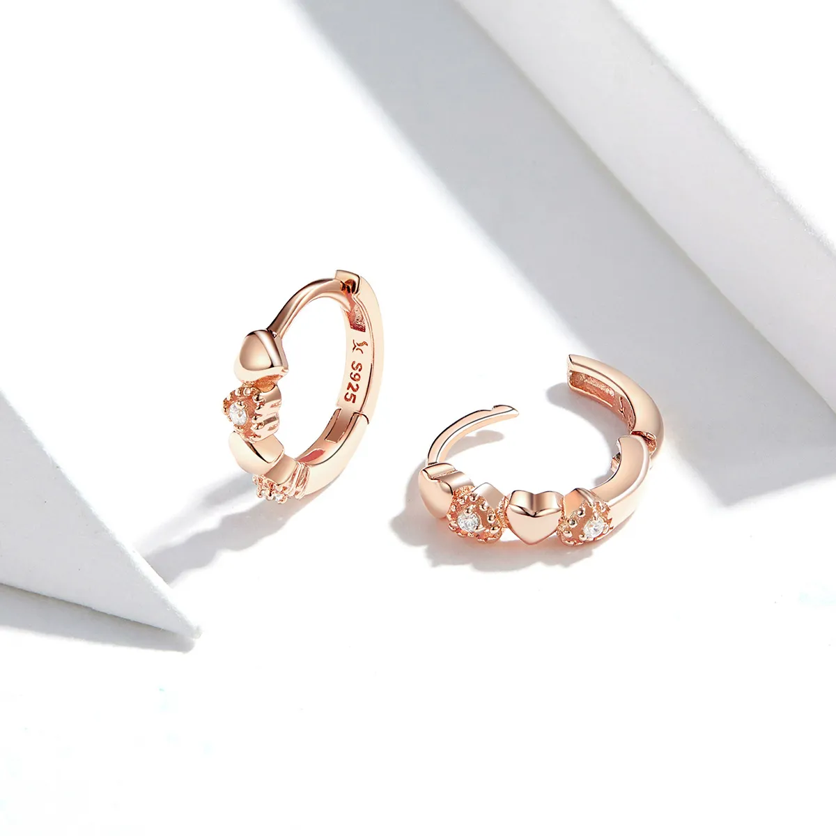 Pandora Style Rose Gold Hearts Dating Hoop Earrings - SCE445-C