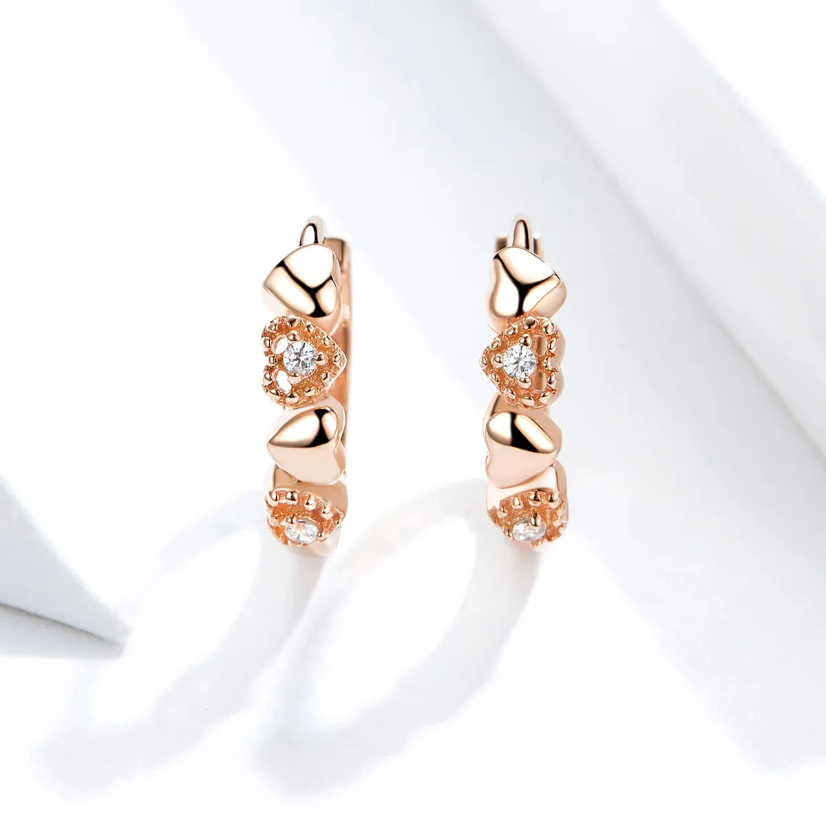 Pandora Style Rose Gold Hearts Dating Hoop Earrings - SCE445-C