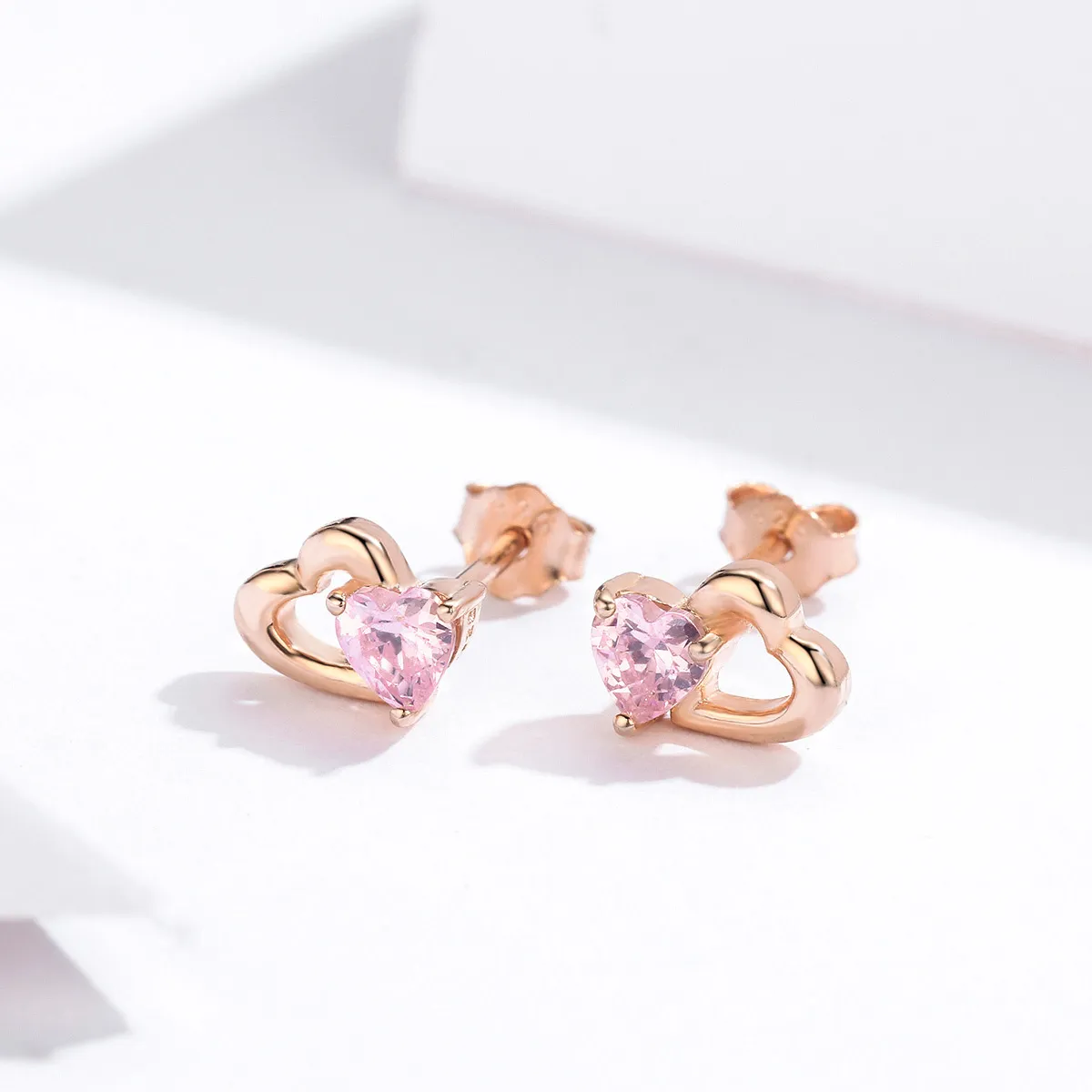 Pandora Style Rose Gold Palpitation Stud Earrings - SCE090-C