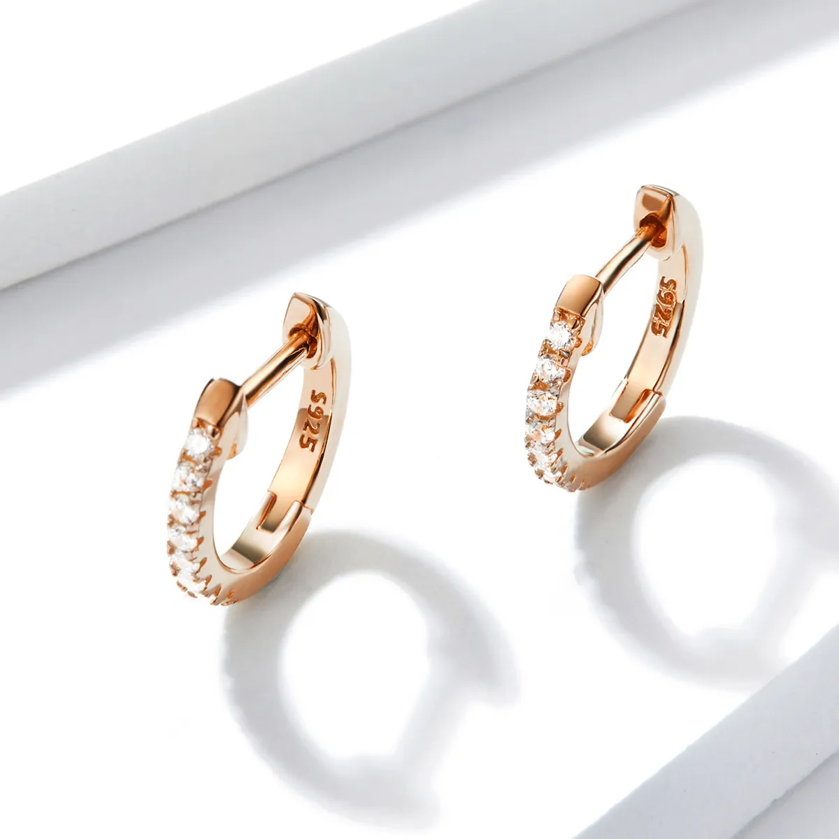 Pandora Style Rose Gold Small Circle Hoop Earrings - SCE498-C