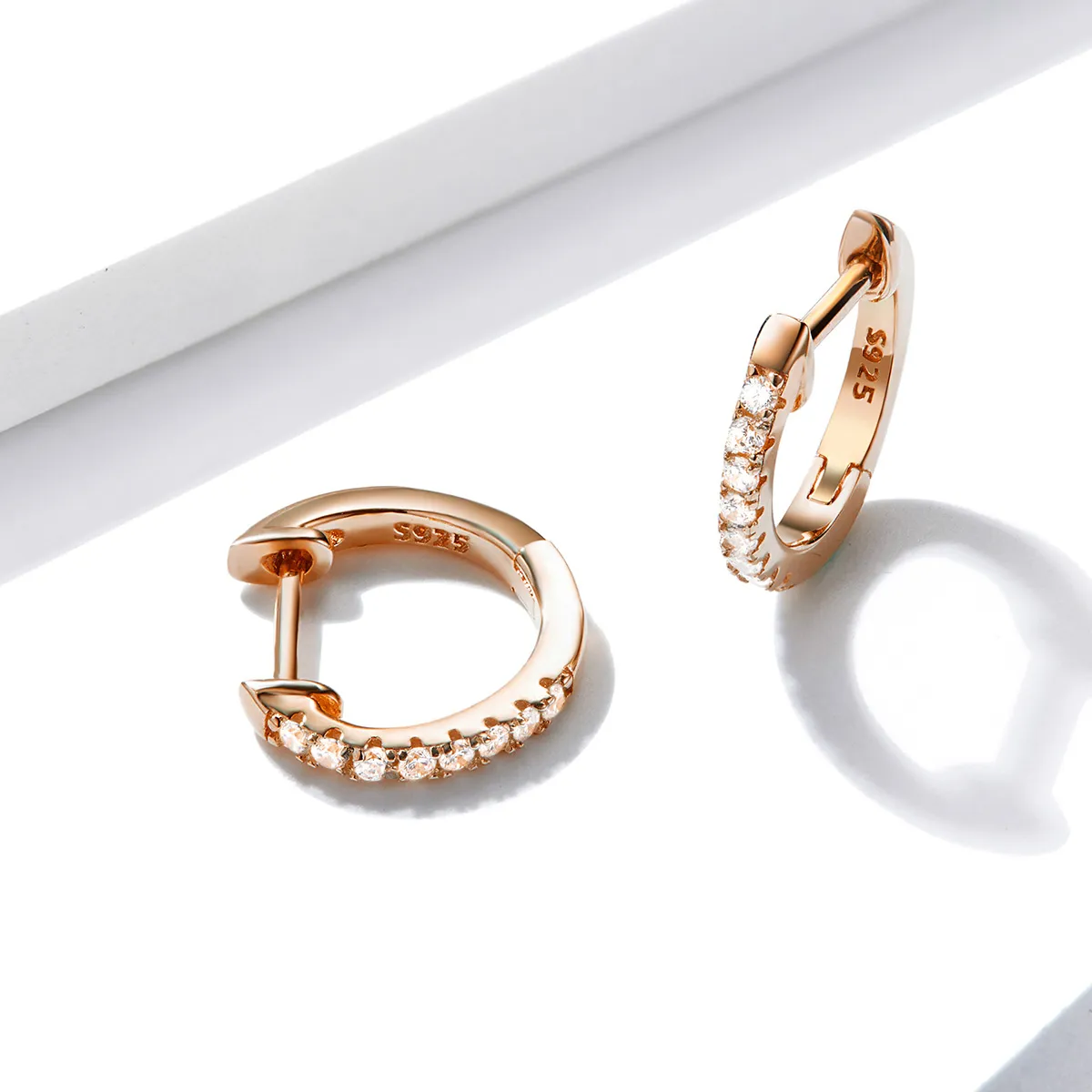 Pandora Style Rose Gold Small Circle Hoop Earrings - SCE498-C