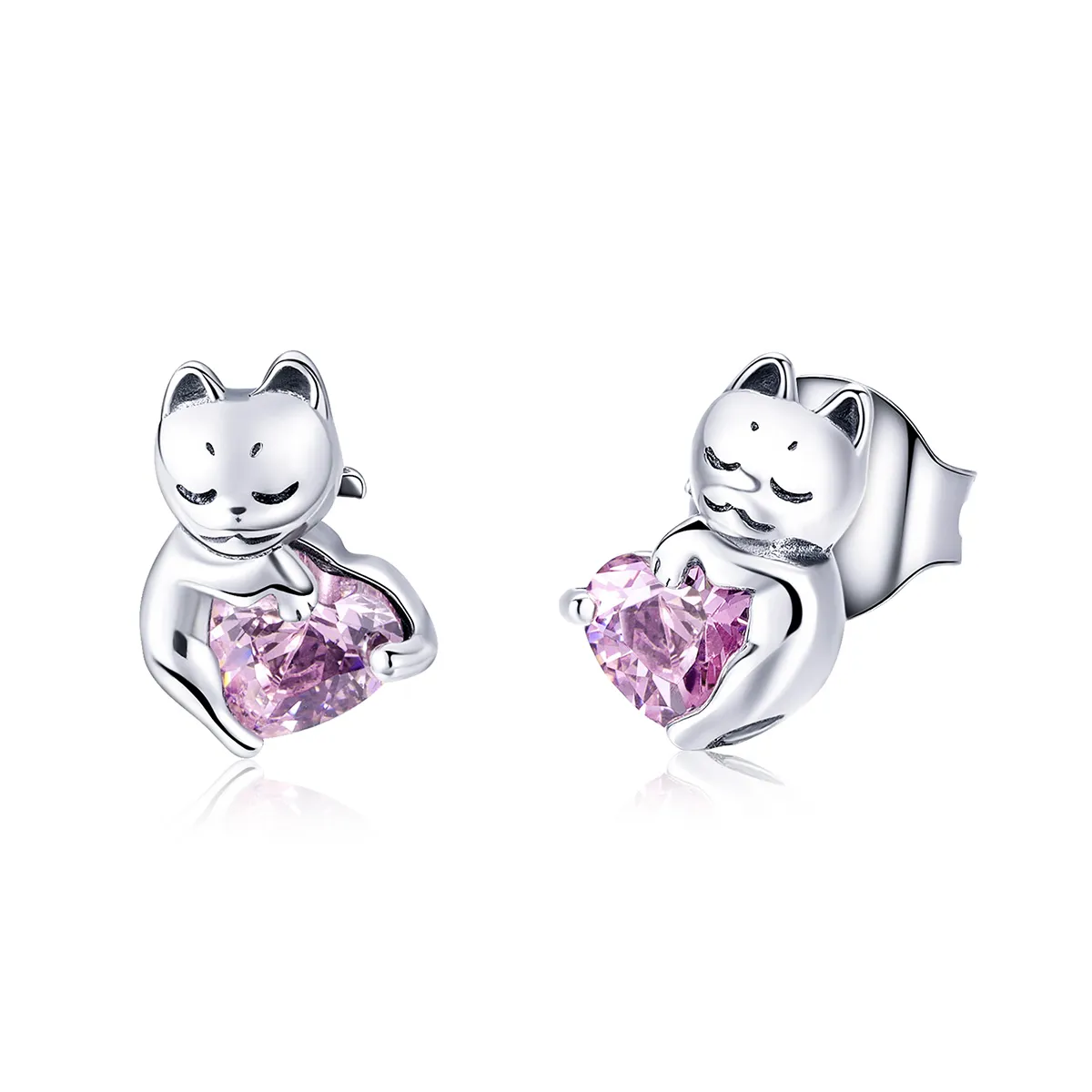 pandora style silver adorable cat stud earrings sce453