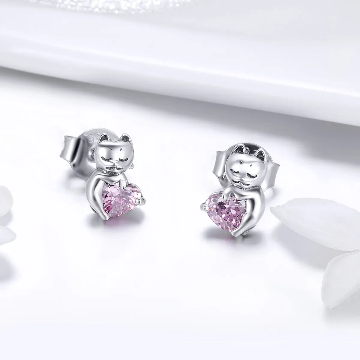 Pandora Style Silver Adorable Cat Stud Earrings - SCE453