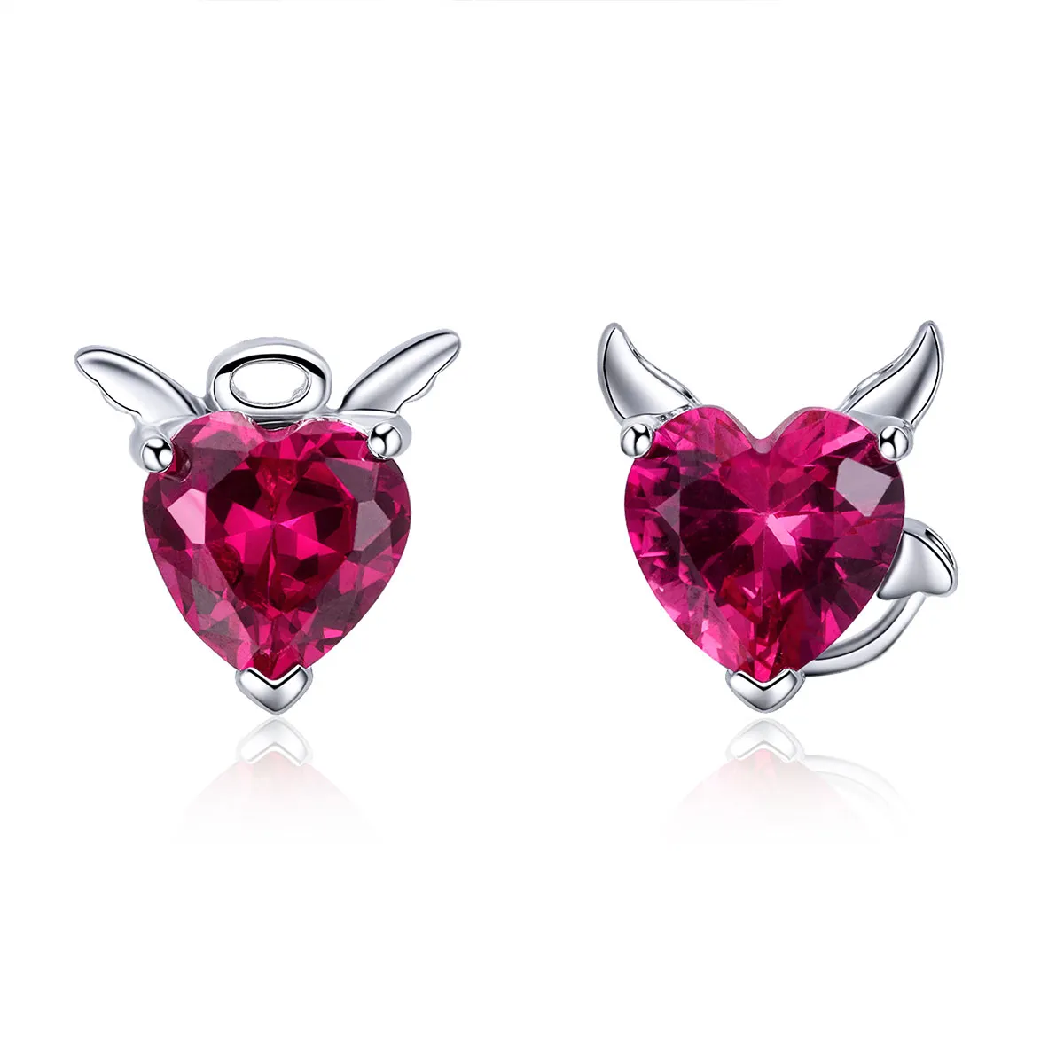 Pandora Style Silver Angel and Devil Stud Earrings - SCE414