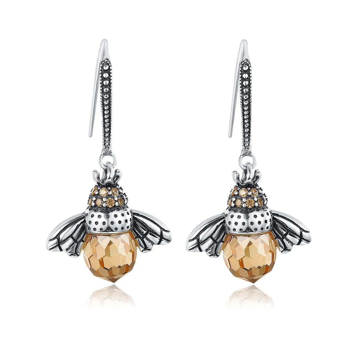 Pandora Style Silver Bee Hanging Earrings - SCE149