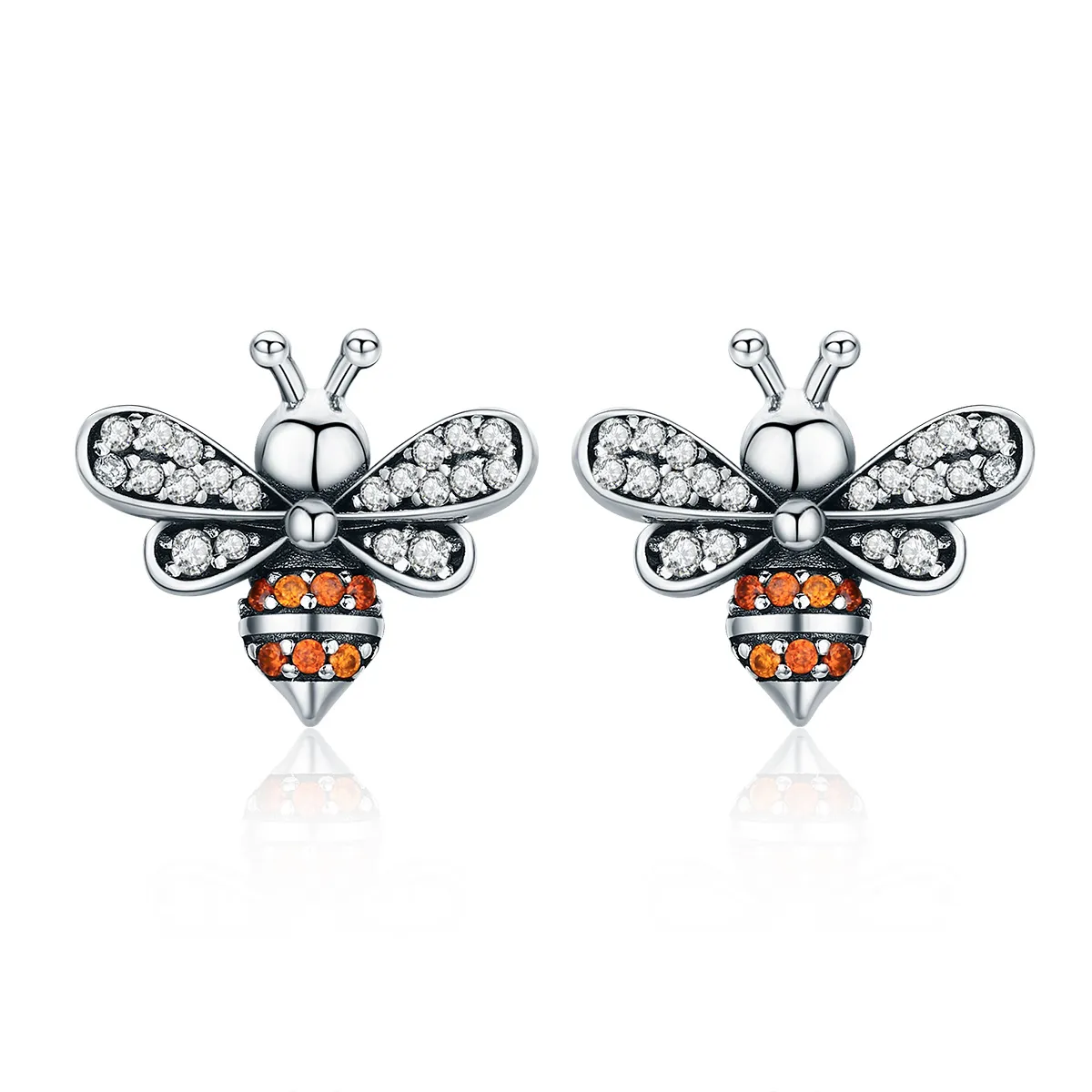 pandora style silver bee story stud earrings sce344