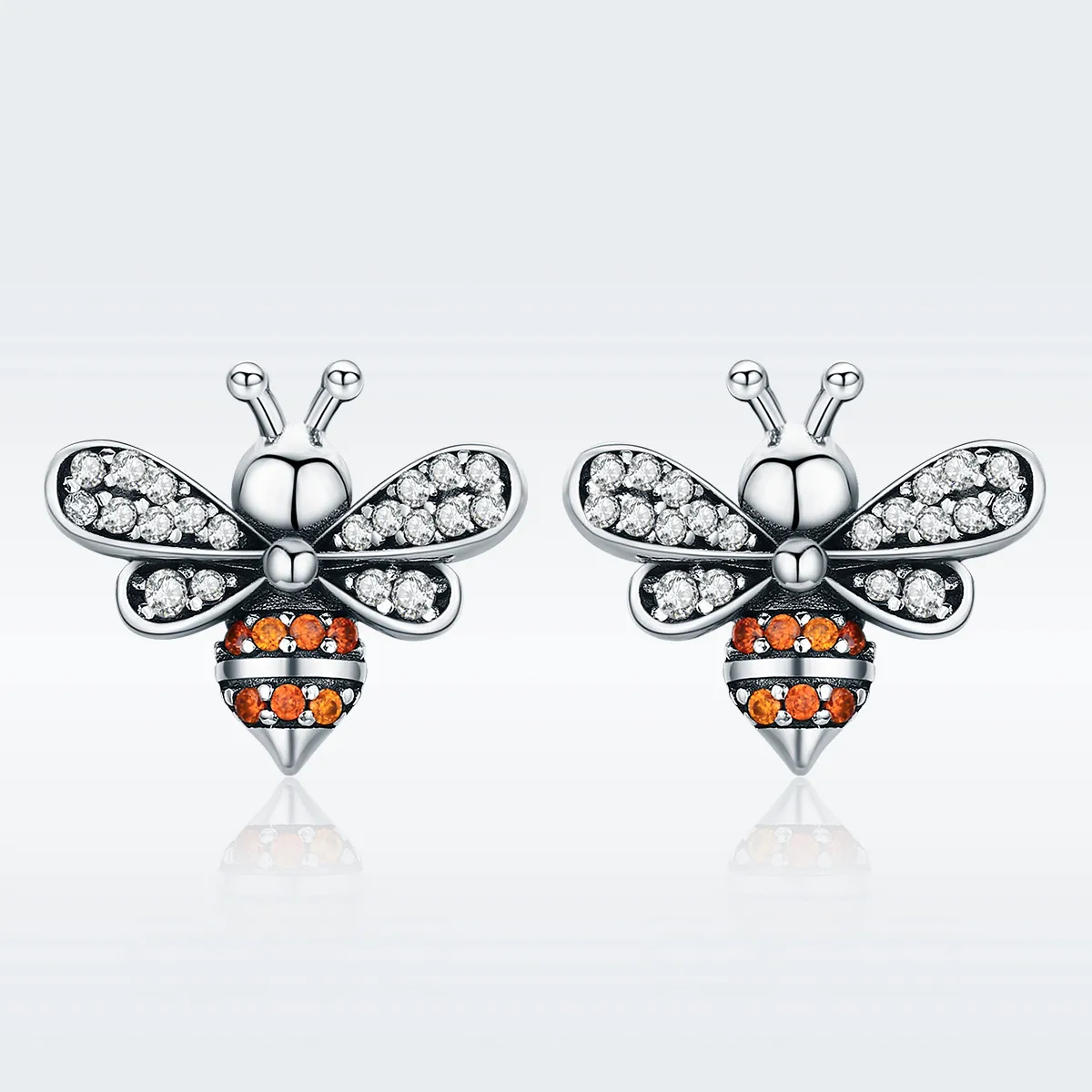 Pandora Style Silver Bee Story Stud Earrings - SCE344