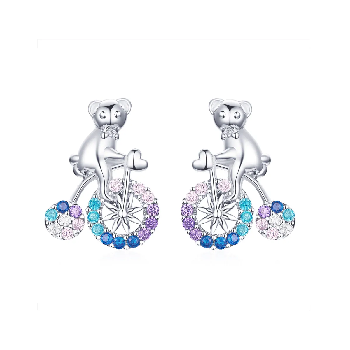 pandora style silver bike bear stud earrings sce677