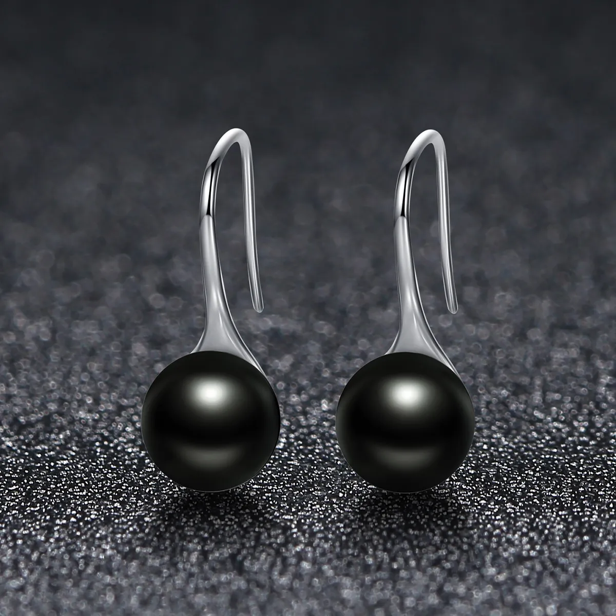 Pandora Style Silver Black Pearl Hanging Earrings - SCE144