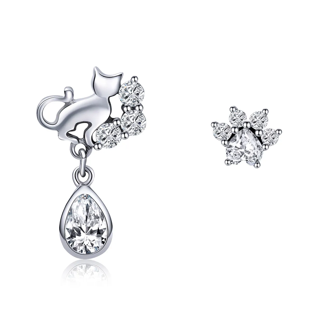 Pandora Style Silver Cat Companionship Stud Earrings - SCE424