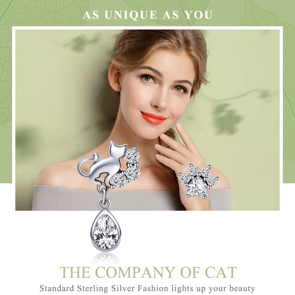 Pandora Style Silver Cat Companionship Stud Earrings - SCE424