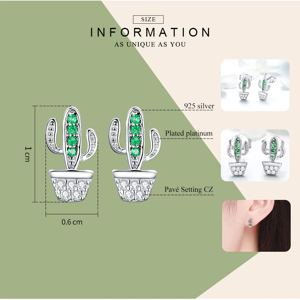 Pandora Style Silver Cactus Stud Earrings - SCE522