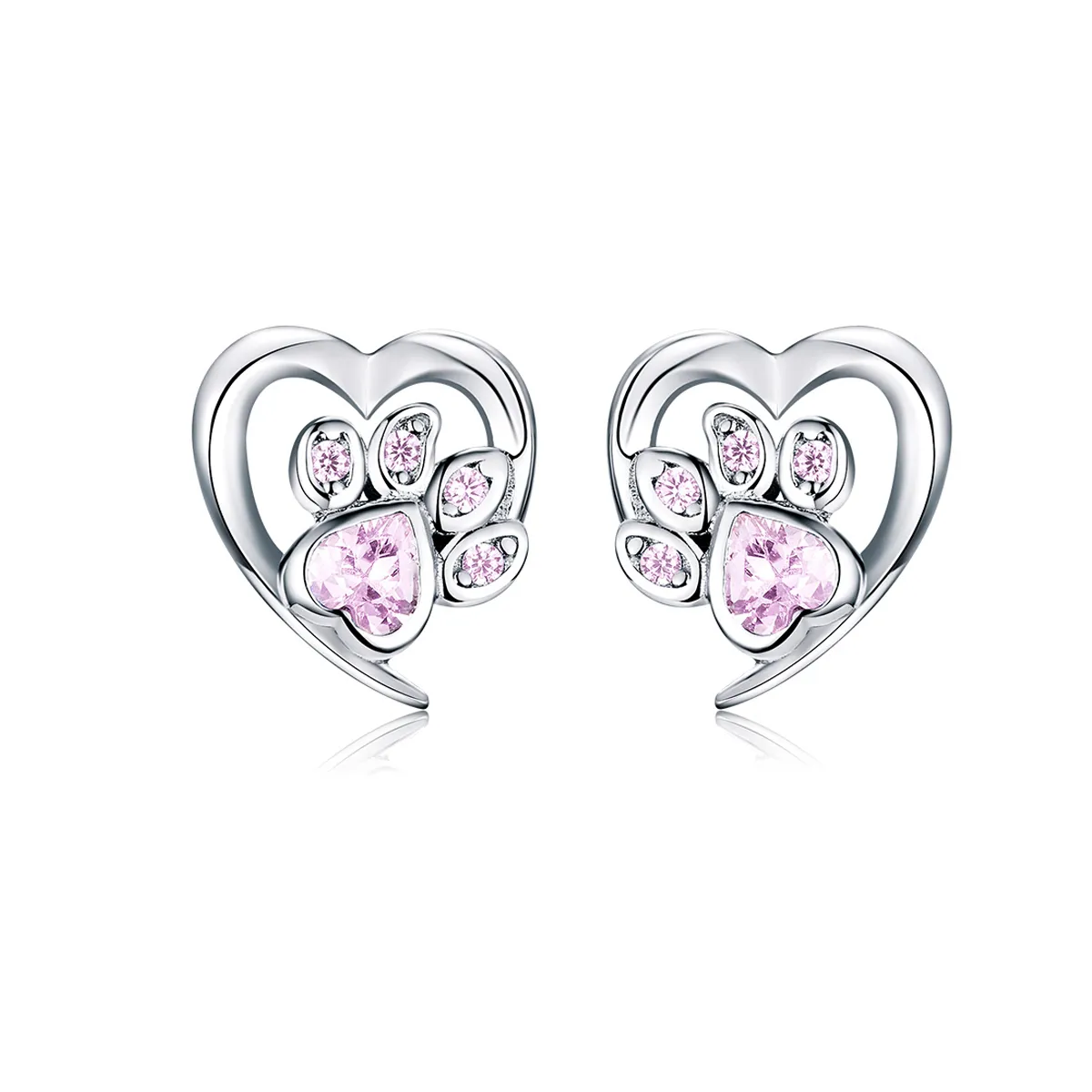 Pandora Style Silver Caring Dog Paw Stud Earrings - SCE654-Pk