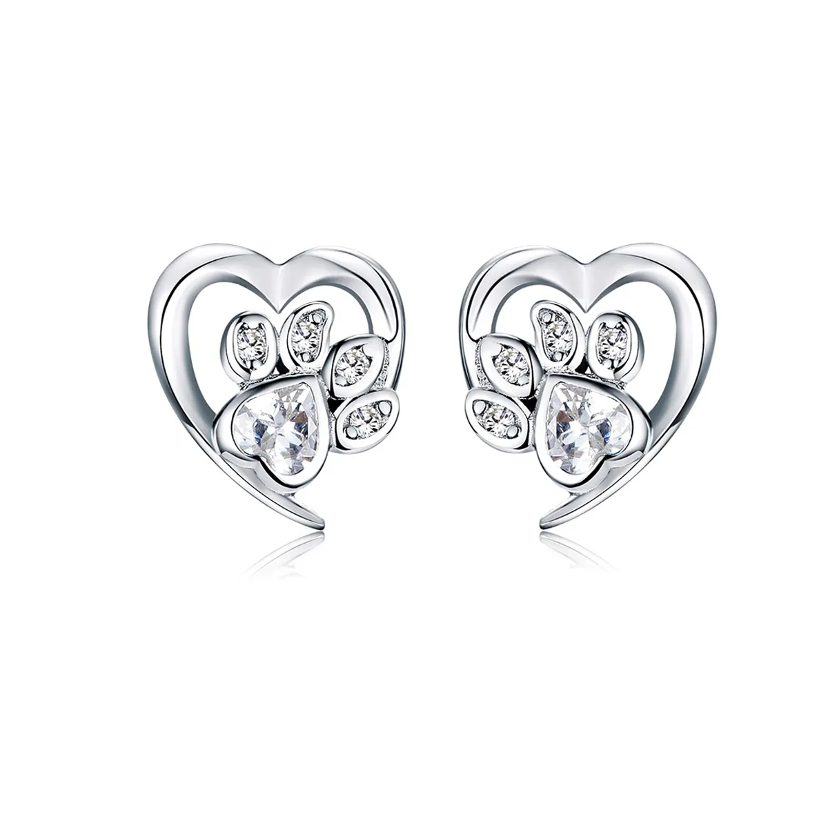 pandora style silver caring dog paw stud earrings sce654wh