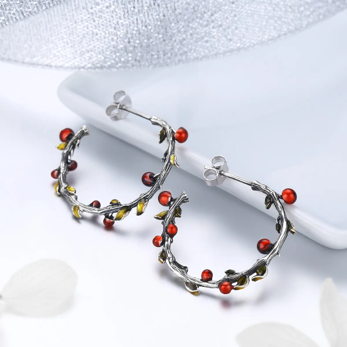 Pandora Style Silver Color of Autumn Hoop Earrings - SCE443