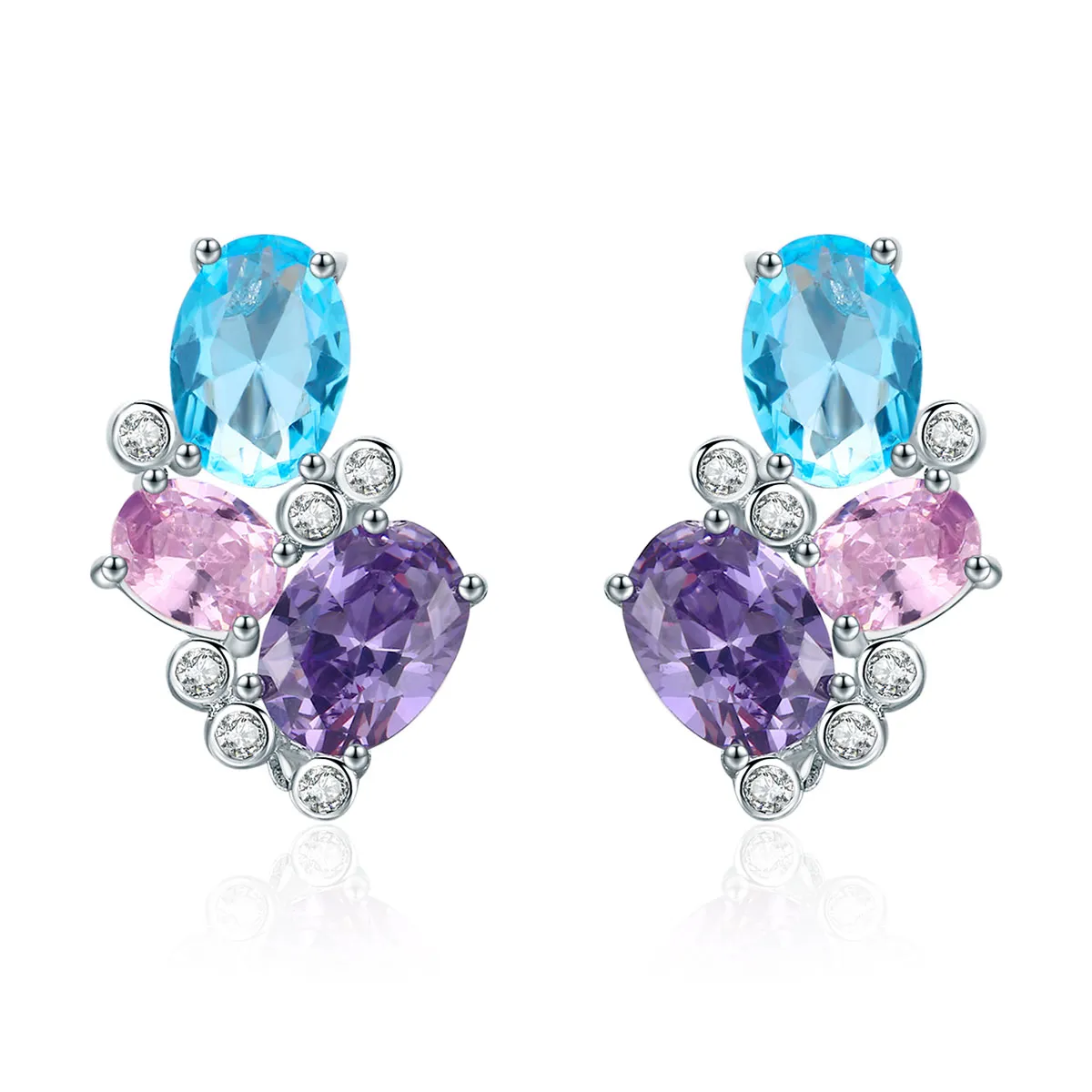 pandora style silver colorful zircon stud earrings sce579