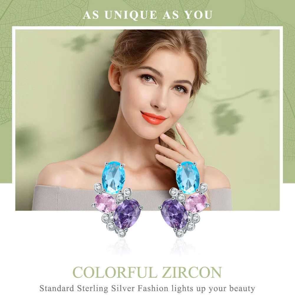 Pandora Style Silver Colorful Zircon Stud Earrings - SCE579