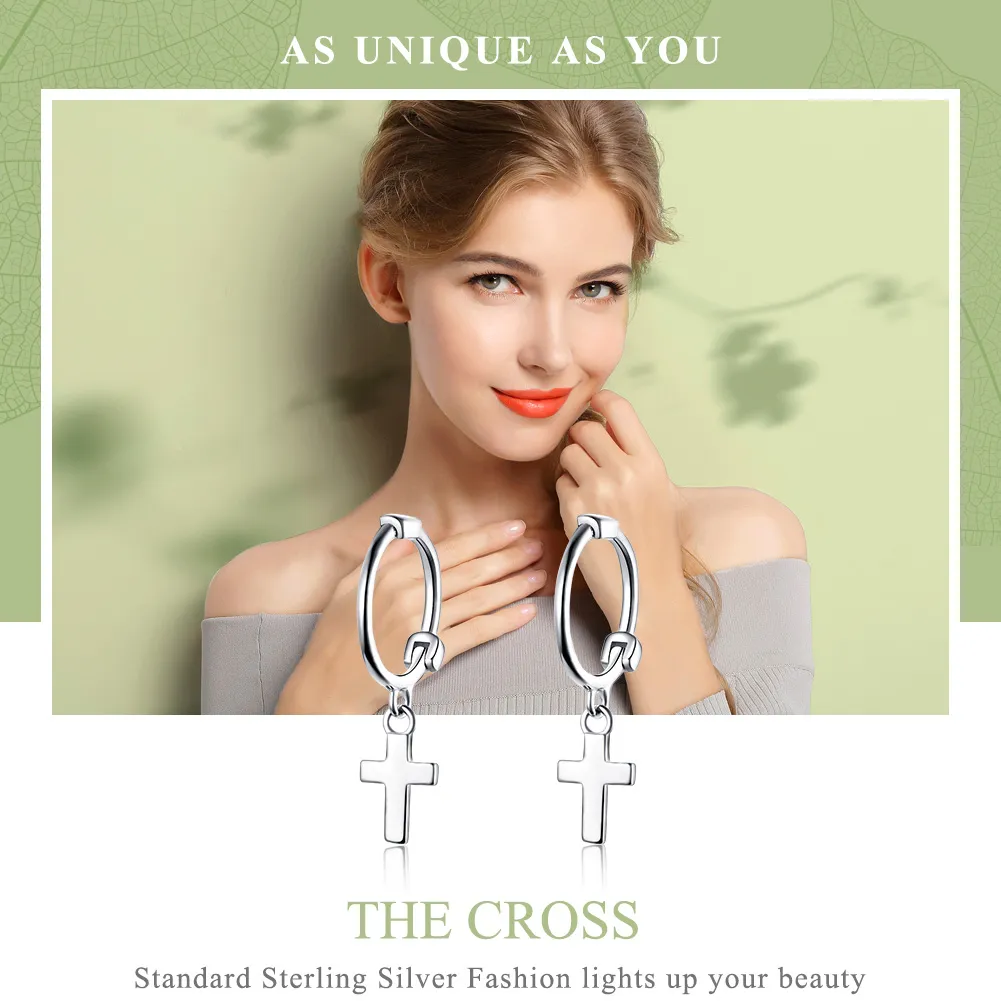 Pandora Style Silver Cross Hanging Earrings - SCE547