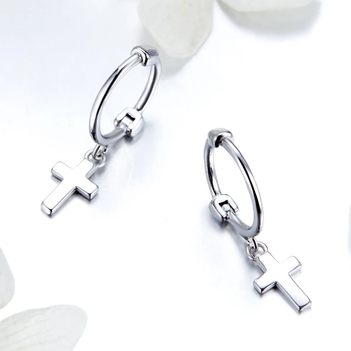 Pandora Style Silver Cross Hanging Earrings - SCE547