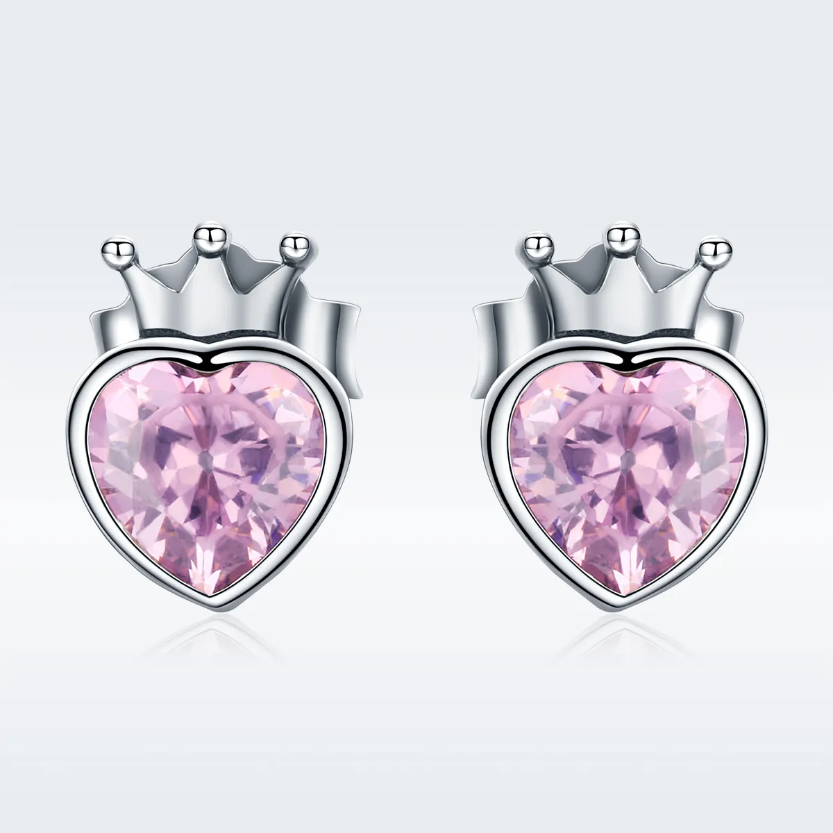 Pandora Style Silver Crowning Heart Stud Earrings - SCE174