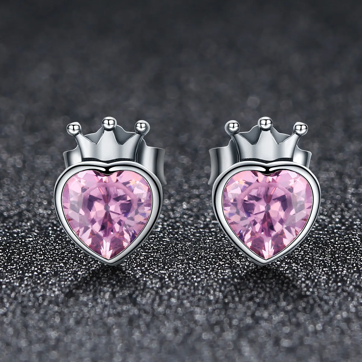 Pandora Style Silver Crowning Heart Stud Earrings - SCE174