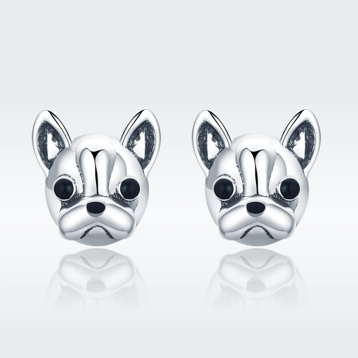 Pandora Style Silver Cute Bulldog Stud Earrings - SCE283