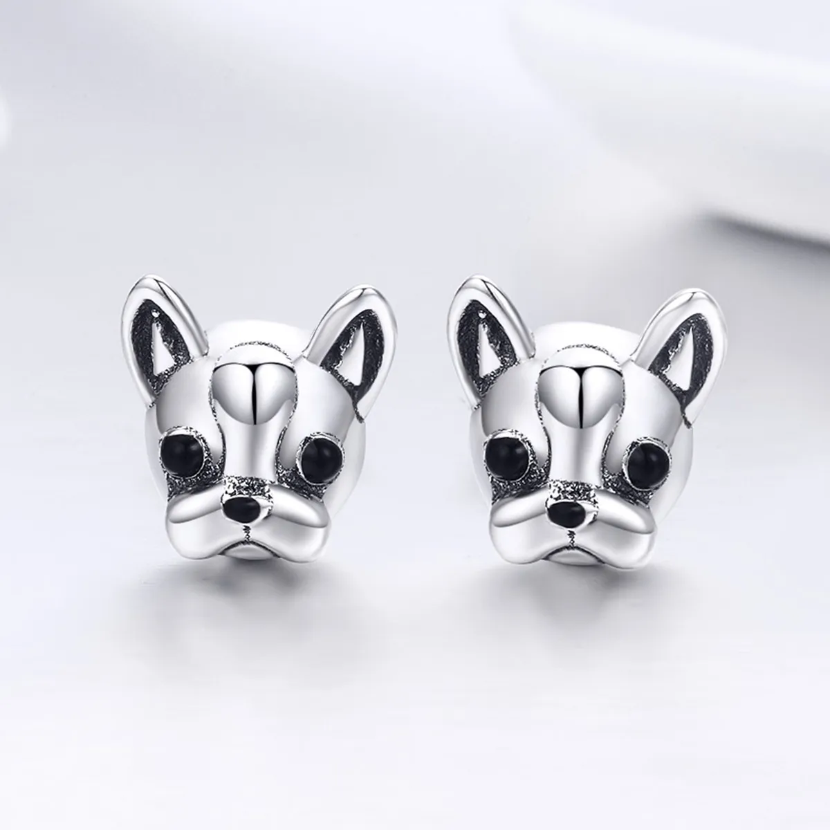 Pandora Style Silver Cute Bulldog Stud Earrings - SCE283