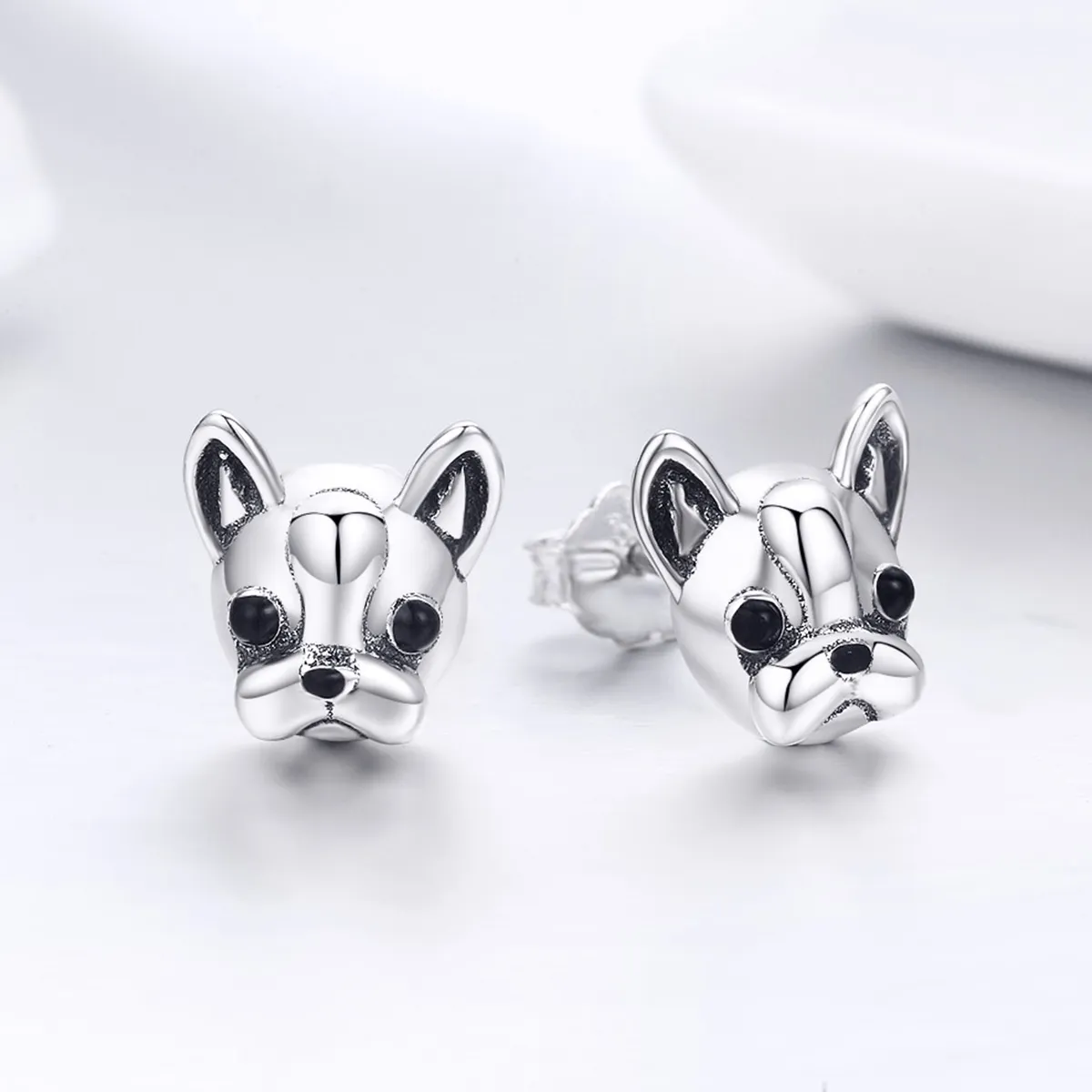 Pandora Style Silver Cute Bulldog Stud Earrings - SCE283