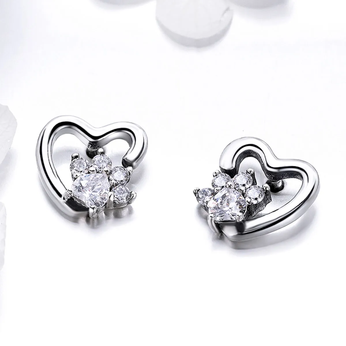 Pandora Style Silver Cute Cat Paw Stud Earrings - SCE415