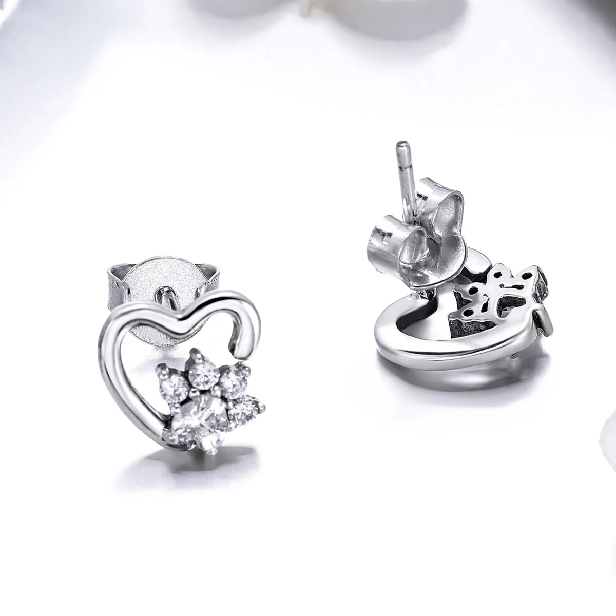 Pandora Style Silver Cute Cat Paw Stud Earrings - SCE415