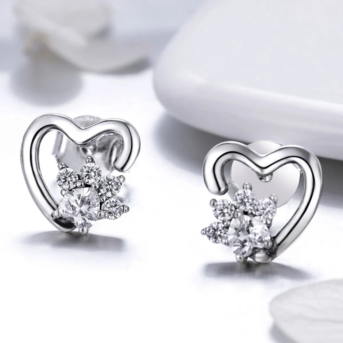 Pandora Style Silver Cute Cat Paw Stud Earrings - SCE415