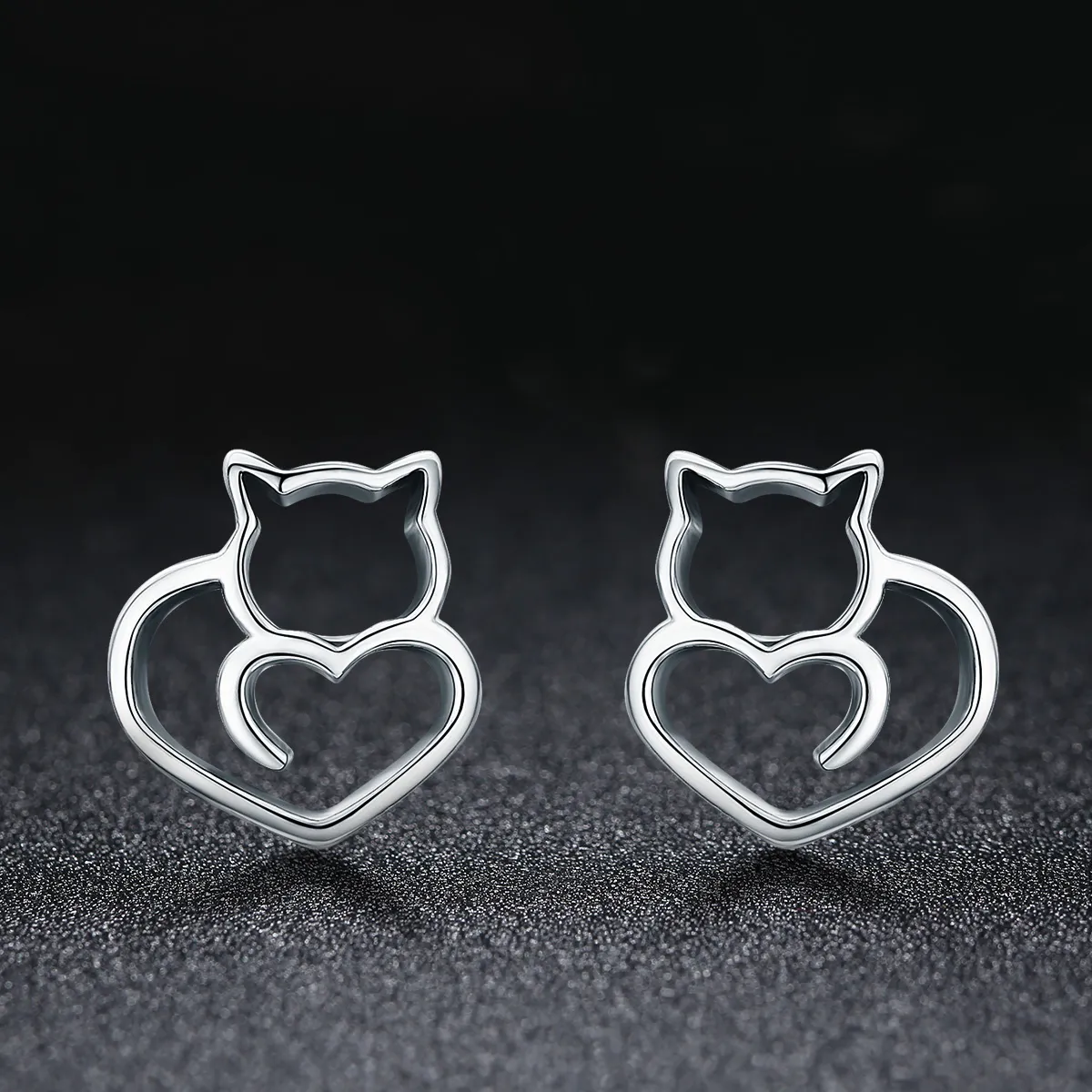 Pandora Style Silver Cute Cat Stud Earrings - SCE271