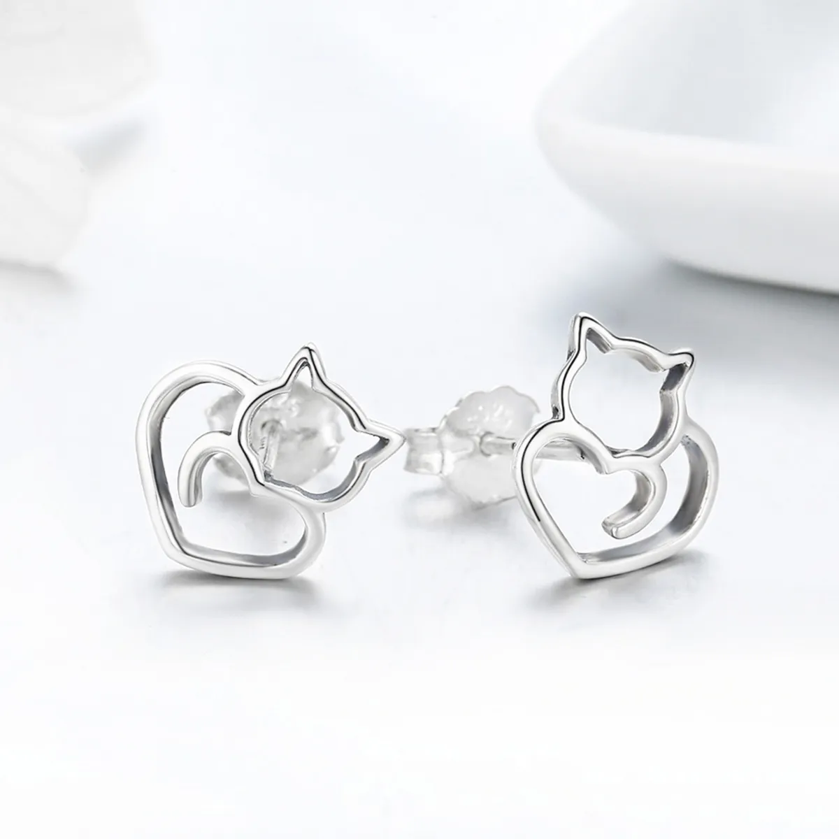 Pandora Style Silver Cute Cat Stud Earrings - SCE271