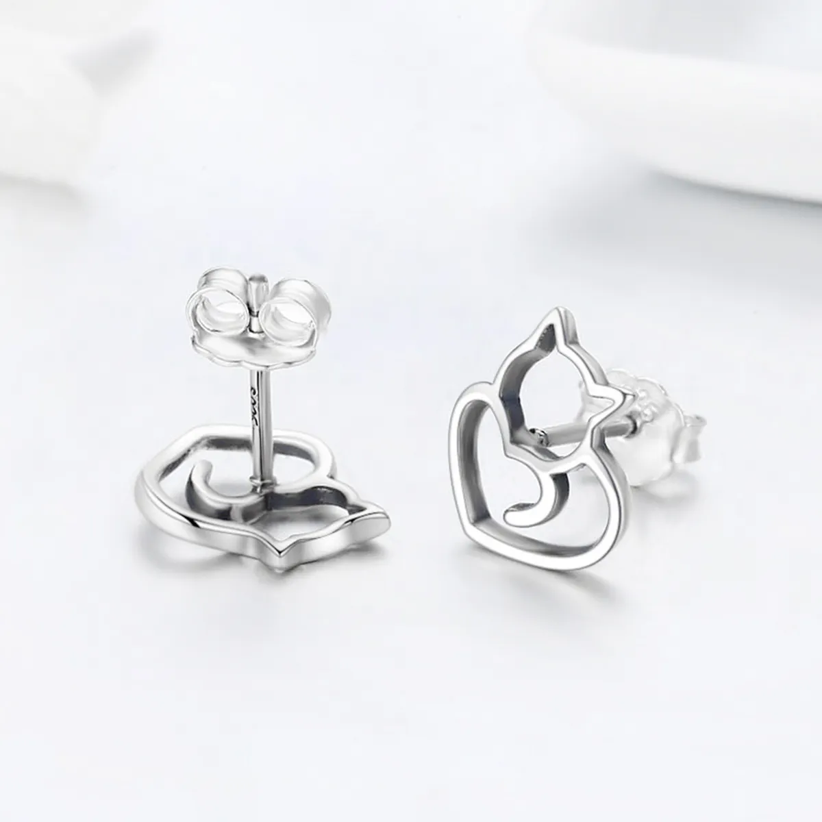 Pandora Style Silver Cute Cat Stud Earrings - SCE271