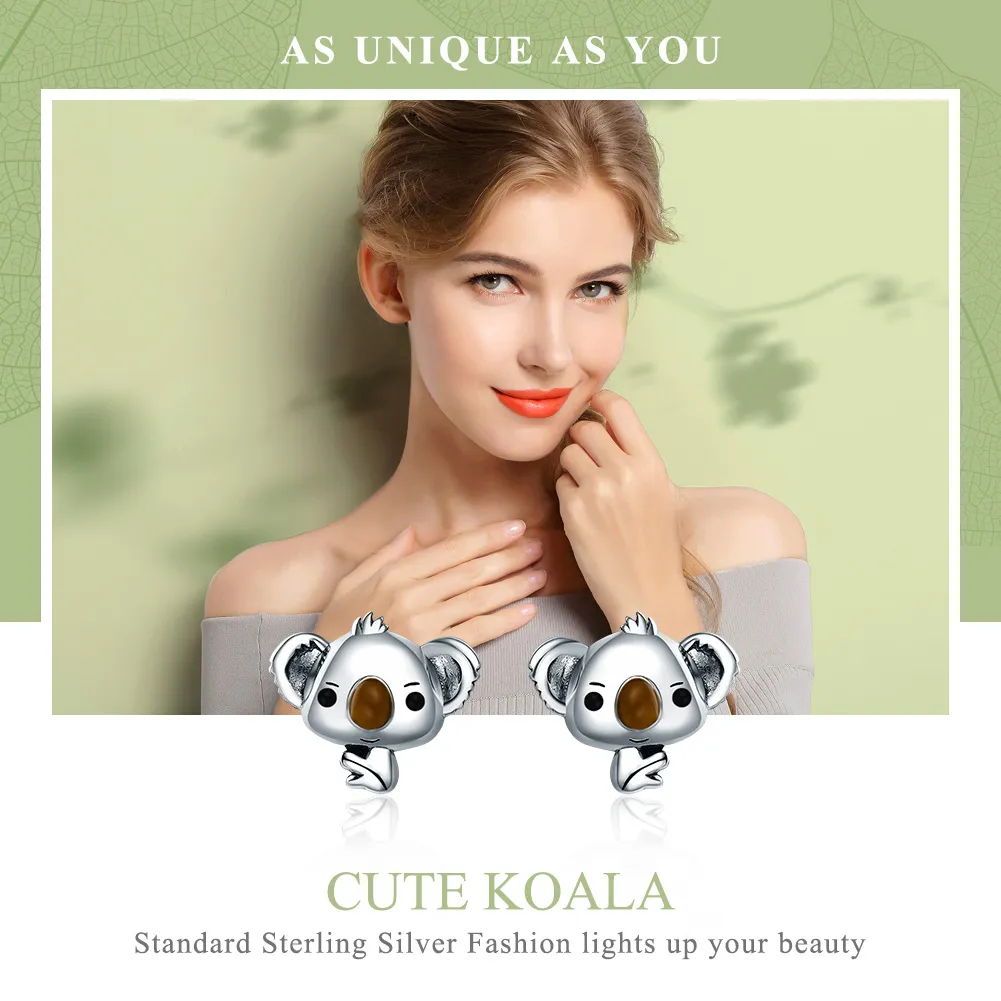 Pandora Style Silver Cute Koala Stud Earrings - SCE381