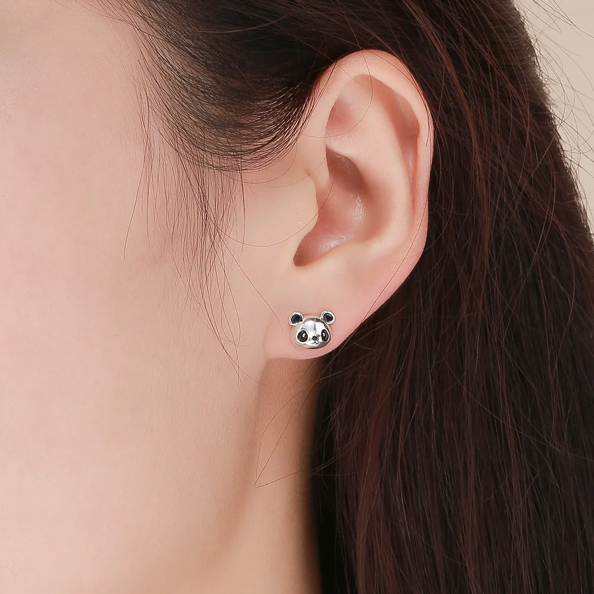 Pandora Style Silver Cute Panda Stud Earrings - SCE386