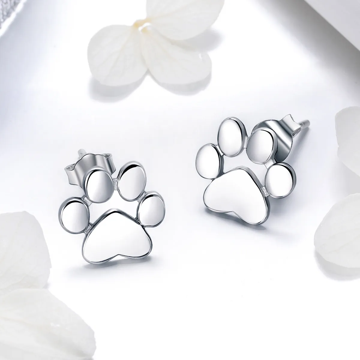 Pandora Style Silver Cute Paw Stud Earrings - SCE407-2