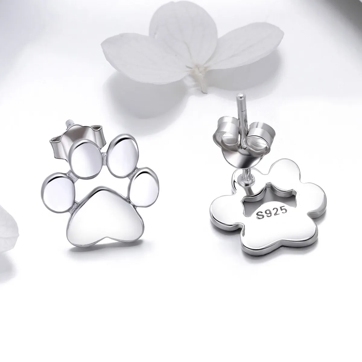 Pandora Style Silver Cute Paw Stud Earrings - SCE407-2