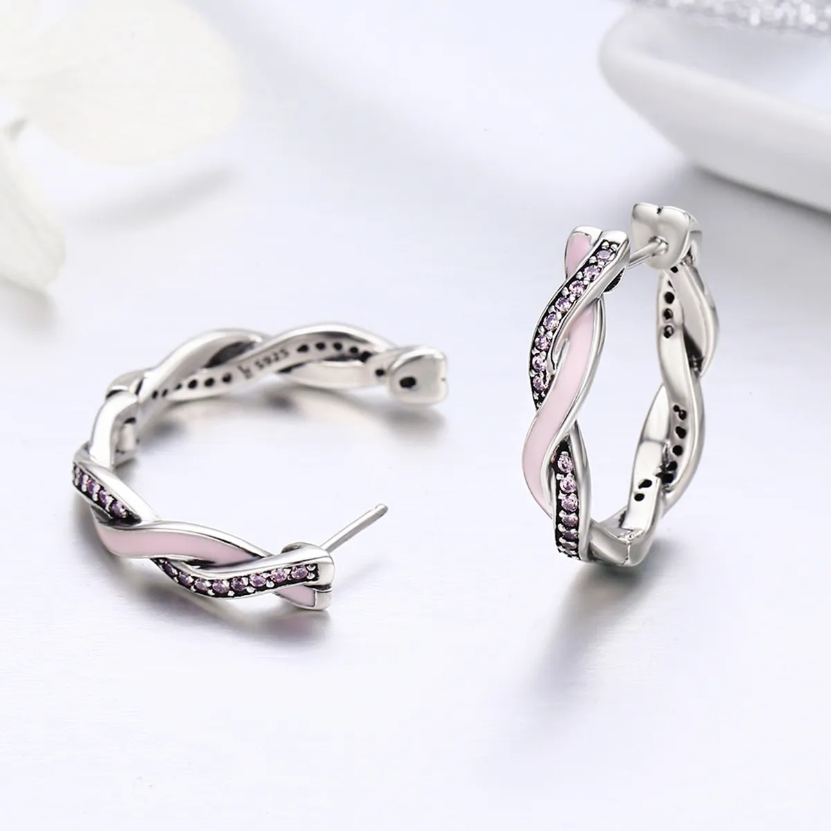 Pandora Style Silver Cute Rabbit Hoop Earrings - SCE297