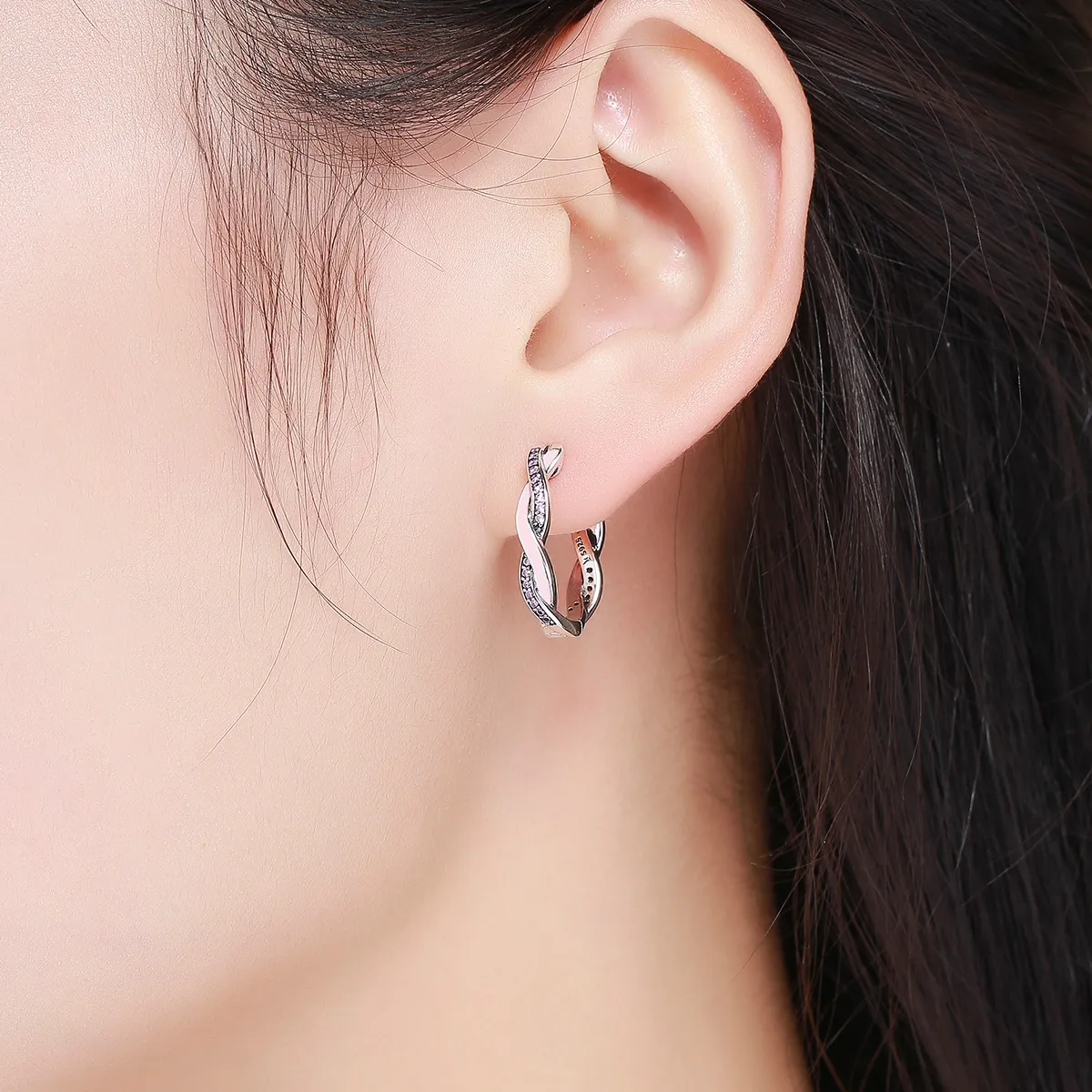 Pandora Style Silver Cute Rabbit Hoop Earrings - SCE297