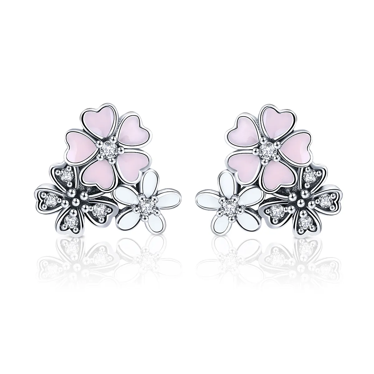 pandora style silver daisies and cherry blossoms stud earrings sce400