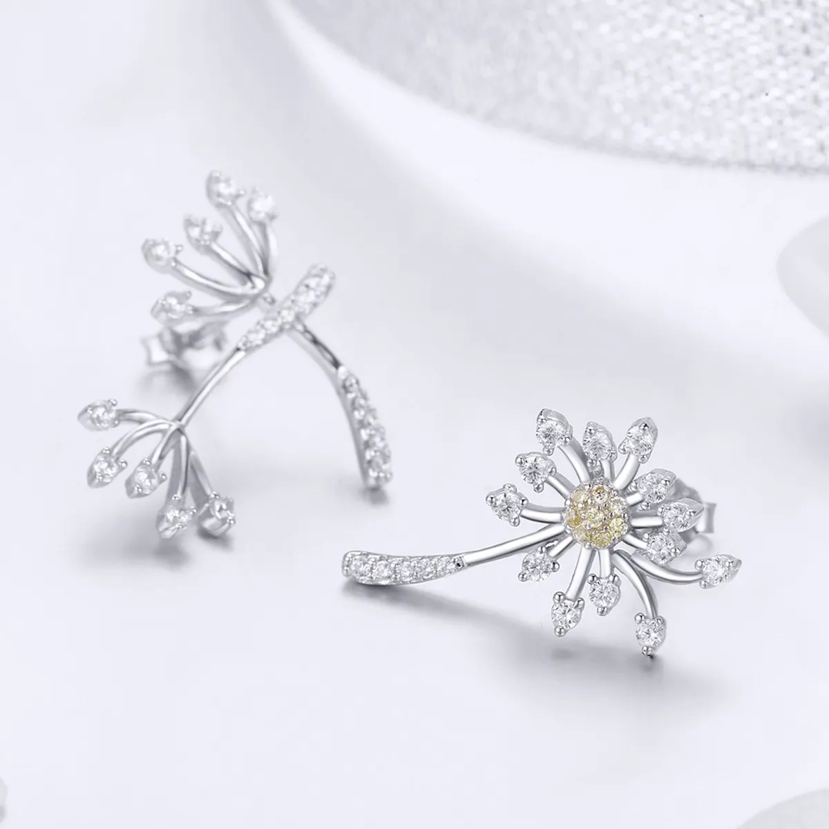 Pandora Style Silver Dandelion Love Stud Earrings - SCE506